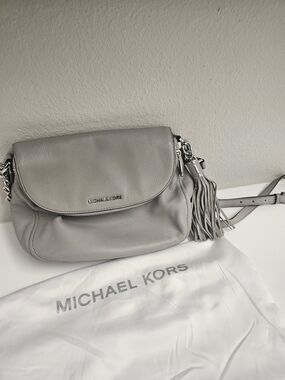 Michael Kors Gray Pebbled Leather Crossbody with Tassel